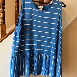 Ava & Viv Blue & White Striped Peplum Tank Top